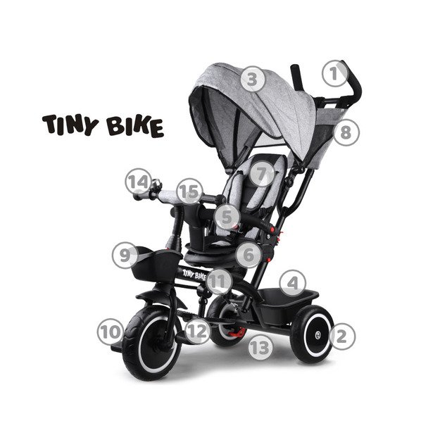 VAIKIŠKAS TRIRATUKAS SU STOGELIU 3IN1 „TINY BIKE“, PILKAS