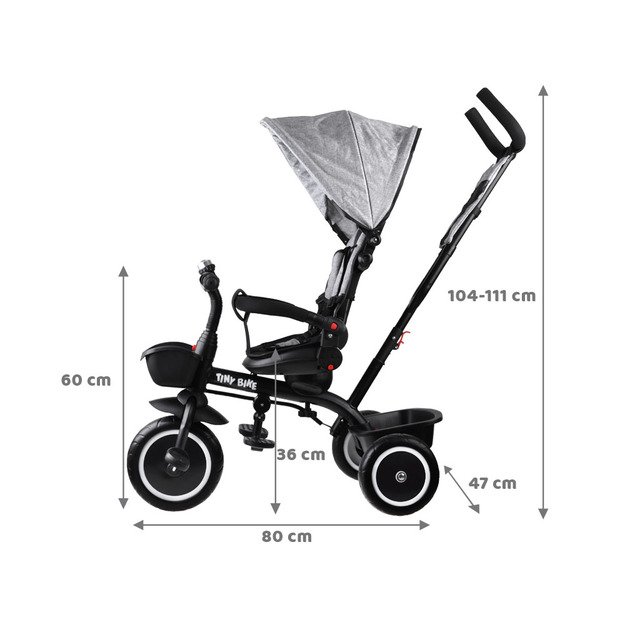 VAIKIŠKAS TRIRATUKAS SU STOGELIU 3IN1 „TINY BIKE“, PILKAS