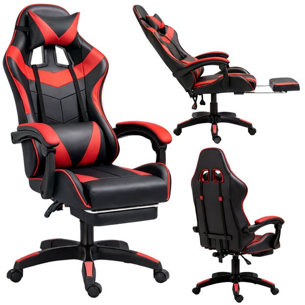Gaming pasukama kėdė su kojų atramų pagalvėmis raudona