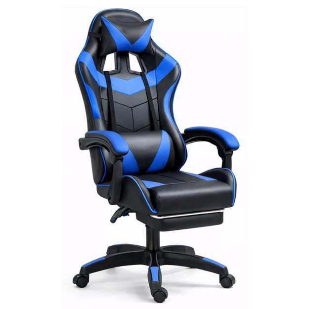 Gaming pasukama kėdė su kojų atramų pagalvėmis mėlyna