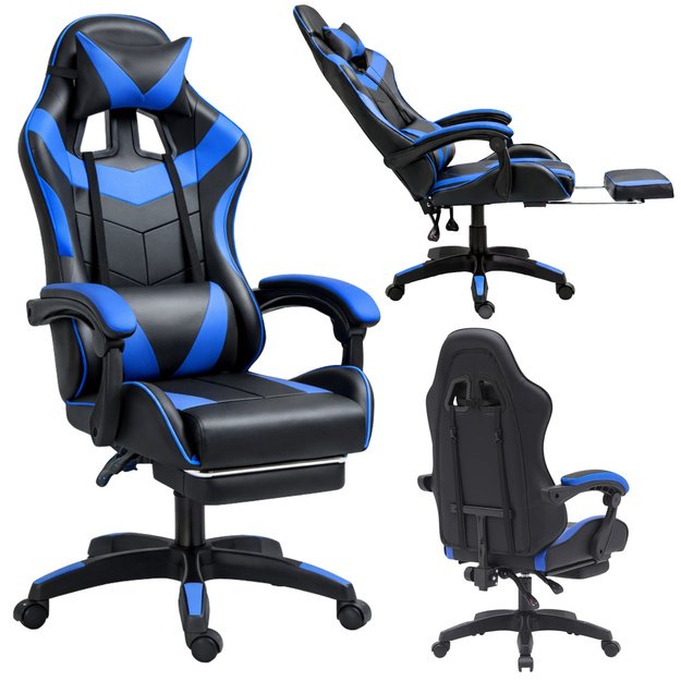 Gaming pasukama kėdė su kojų atramų pagalvėmis mėlyna