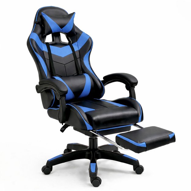 Gaming pasukama kėdė su kojų atramų pagalvėmis mėlyna