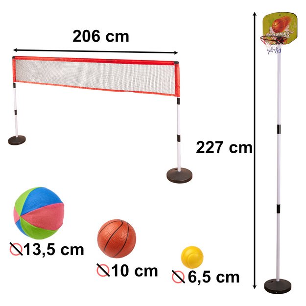 Sportinis rinkinys 5in1 badmintonas krepšinio tinklinis teniso frisbis