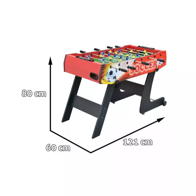 Futbolo stalas vaikams nuo 6 metų ir suaugusiems, Raudona, MDF plokštė + sulankstomas stalviršis